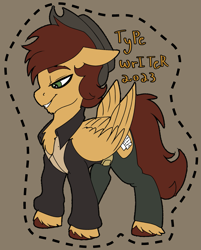 Size: 1287x1600 | Tagged: safe, artist:brainiac, imported from derpibooru, oc, oc:type writer, pegasus, badge, con badge, harmonycon, male, solo, text