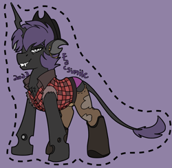 Size: 1641x1600 | Tagged: safe, artist:brainiac, imported from derpibooru, oc, oc:facsimile, changeling, badge, con badge, harmonycon, male, purple changeling, solo, text