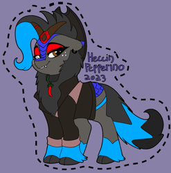 Size: 1674x1692 | Tagged: safe, artist:brainiac, imported from derpibooru, oc, oc:heccin pepperino, kirin, badge, con badge, female, harmonycon, solo, text