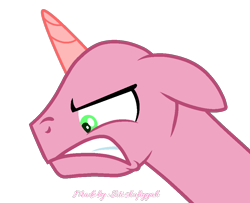 Size: 1007x818 | Tagged: safe, artist:tanahgrogot, imported from derpibooru, pony, unicorn, angry, bald, base, floppy ears, furious, gritted teeth, looking down, male, medibang paint, simple background, solo, stallion, teeth, transparent background