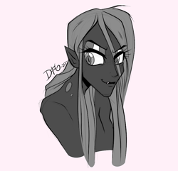Size: 720x695 | Tagged: safe, artist:dragonfoxgirl, imported from derpibooru, queen chrysalis, human, bust, grayscale, humanized, monochrome, solo