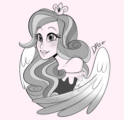 Size: 720x695 | Tagged: safe, artist:dragonfoxgirl, imported from derpibooru, princess cadance, human, crown, grayscale, humanized, jewelry, monochrome, regalia, solo, winged humanization, wings