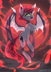 Size: 2894x4093 | Tagged: safe, artist:potetecyu_to, imported from derpibooru, oc, oc only, oc:swaybat, bat pony, pony, bat pony oc, blood moon, chest fluff, commission, fangs, female, full moon, high res, looking at you, mare, moon, open mouth, open smile, smiling, smiling at you, solo