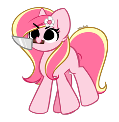 Size: 2905x2983 | Tagged: safe, artist:kittyrosie, imported from derpibooru, oc, oc only, oc:rosa flame, unicorn, grimcute, horn, knife, mouth hold, simple background, solo, transparent background, unicorn oc