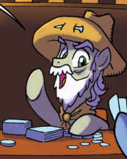 Size: 182x228 | Tagged: safe, artist:tonyfleecs, idw, imported from derpibooru, earth pony, pony, from the shadows, spoiler:comic, spoiler:comic51, beard, comic, cowboy hat, facial hair, female, hammerhead (pony), hat, male, mare, official comic, risky bette, stallion