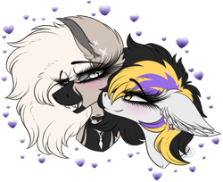 Size: 2141x1751 | Tagged: safe, artist:beamybutt, imported from derpibooru, oc, oc:devilvoice, bat pony, bat pony oc, ear piercing, heart, looking at each other, looking at someone, piercing, simple background, transparent background