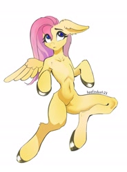 Size: 1829x2480 | Tagged: safe, artist:hoofindust, imported from derpibooru, fluttershy, semi-anthro, belly, belly button, hoof shoes, simple background, sketch, solo, white background, wings