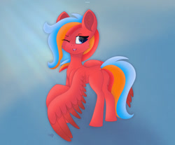 Size: 1953x1620 | Tagged: safe, artist:gaffy, imported from derpibooru, oc, oc only, oc:gaffy, pegasus, pony, butt, female, one eye closed, pegasus oc, plot, solo, wink