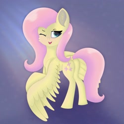 Size: 3291x3291 | Tagged: safe, artist:gaffy, imported from derpibooru, fluttershy, pegasus, pony, blushing, butt, female, looking back, one eye closed, plot, solo, spread wings, wings, wink