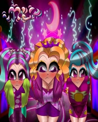 Size: 1080x1350 | Tagged: safe, artist:mlp-france-yt, imported from derpibooru, adagio dazzle, aria blaze, sonata dusk, human, equestria girls, blushing, disguise, disguised siren, female, humanized, trio