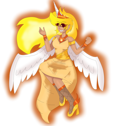 Size: 1280x1427 | Tagged: safe, artist:dazzlingmimi, imported from derpibooru, daybreaker, human, equestria girls, clothes, dark sclera, dress, equestria girls-ified, female, grin, horn, horned humanization, humanized, simple background, smiling, solo, transparent background, winged humanization, wings