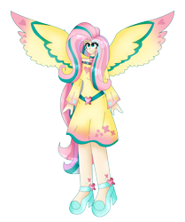 Size: 4424x5291 | Tagged: safe, artist:dazzlingmimi, imported from derpibooru, fluttershy, human, female, humanized, rainbow power, simple background, solo, transparent background, winged humanization, wings