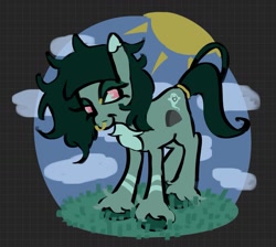 Size: 1167x1047 | Tagged: safe, artist:rennynation, imported from derpibooru, oc, oc only, oc:deathwish, earth pony, pony, lidded eyes, looking at you, nose piercing, nose ring, piercing, smiling, solo, unshorn fetlocks