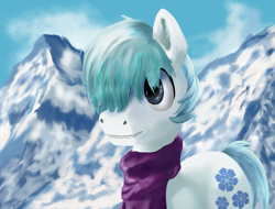 Size: 1751x1328 | Tagged: safe, artist:yashn37, imported from derpibooru, double diamond, earth pony, pony, male, mountain, snow, solo, stallion