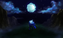 Size: 2640x1600 | Tagged: safe, artist:yashn37, imported from derpibooru, princess luna, alicorn, pony, female, magic, moon, night, raising the moon, solo