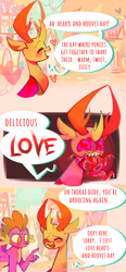 Size: 1173x2520 | Tagged: safe, artist:sockiepuppetry, imported from derpibooru, spike, thorax, changedling, changeling, dragon, adoracreepy, creepy, cute, hearts and hooves day, holiday, king thorax, male, valentine's day