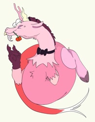 Size: 1061x1366 | Tagged: safe, artist:limbteeth, artist:vilesmell, imported from derpibooru, discord, draconequus, antlers, bowtie, flower, hand behind back, hearts and hooves day, holiday, horn, rose, solo, stupid sexy discord, valentine's day