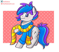 Size: 957x835 | Tagged: safe, artist:redpalette, imported from derpibooru, oc, oc only, earth pony, abstract background, clothes, cute, scarf, solo, striped scarf