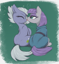 Size: 2550x2745 | Tagged: safe, artist:t72b, imported from derpibooru, limestone pie, maud pie, earth pony, pony, boop, clothes, cute, dress, eyes closed, eyeshadow, female, floppy ears, high res, licking, lidded eyes, limabetes, limetsun pie, makeup, mare, maudabetes, misleading thumbnail, mlem, nose licking, nose wrinkle, personal space invasion, scrunchy face, siblings, silly, simple background, sisters, sitting, tongue out, tsundere