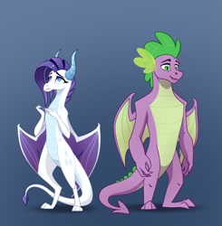 Size: 2200x2248 | Tagged: safe, artist:28gooddays, imported from derpibooru, rarity, spike, dragon, dragoness, dragonified, female, gradient background, male, older, older spike, raridragon, species swap