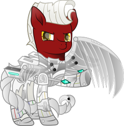 Size: 3416x3473 | Tagged: safe, artist:lincolnbrewsterfan, imported from derpibooru, oc, oc only, oc:lighthooves, cyber pony, cyborg, cyborg pony, earth pony, pony, fallout equestria, fallout equestria: project horizons, .svg available, alternate design, alternate hairstyle, armor, arrow, artificial wings, augmented, augmented tail, battle saddle, chestplate, colored pupils, cyber eye, cyber eyes, cyber legs, dart, dart launcher, diamond, energy weapon, fallout equestria oc, fanfic art, folded wings, gears, gem, glowing, glowing eyes, guard, hair, highlights, hoof heart, hook, hose, inkscape, leg guards, level 4.5 (light model) (project horizons), lights, looking at you, male, mane, mechanical wing, metal, metal wing, movie accurate, narrowed eyes, oc focus, oc villain, one leg raised, one wing out, panel, panels, powered exoskeleton, prosthetic limb, prosthetic wing, raised hoof, raised leg, scorpion tail, shading, simple background, smiling, smiling at you, snout, solo, spear, spread wings, squint, stallion, stallion oc, stars, svg, tail, technology, transparent background, transparent wings, underhoof, vector, weapon, white mane, white tail, wings, wires, yellow eyes