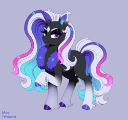 Size: 1932x1818 | Tagged: safe, artist:moetempura, imported from derpibooru, oc, oc only, oc:taara, pony, unicorn, clothes, coat markings, colored hooves, colored horn, female, horn, mare, multicolored hair, not rarity, scarf, socks (coat markings), solo, unshorn fetlocks