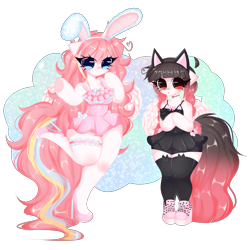 Size: 8000x8000 | Tagged: safe, artist:arwencuack, imported from derpibooru, oc, oc only, oc:arwencuack, oc:nekonin, alicorn, anthro, cat, pegasus, pony, rabbit, animal, bodysuit, bunny ears, cat ears, clothes, crossdressing, full body, garter, high heels, shoes, simple background, swimsuit, transparent background