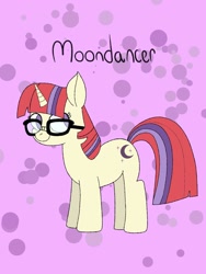 Size: 960x1280 | Tagged: safe, artist:beepbeep, imported from derpibooru, moondancer, pony, unicorn, female, full body, glasses, mare, simple background, solo