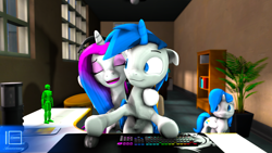 Size: 3840x2160 | Tagged: safe, artist:sonyfive, imported from derpibooru, oc, oc only, oc:lora five, oc:sony five, oc:tessa heals, alicorn, pony, 3d, female, gaming keyboard, happy, keyboard, male, mlp sfm, phone, photo, singing, source filmmaker