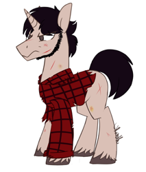 Size: 500x587 | Tagged: safe, artist:cottonsulk, imported from derpibooru, oc, oc only, oc:phen, pony, unicorn, clothes, cut, facial hair, male, shirt, simple background, solo, stallion, white background