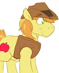 Size: 400x498 | Tagged: safe, artist:cottonsulk, imported from derpibooru, braeburn, earth pony, pony, hat, male, nudity, sheath, simple background, solo, stallion, white background