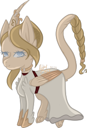 Size: 2588x3787 | Tagged: safe, artist:thecommandermiky, imported from derpibooru, oc, oc only, oc:artura, alicorn, pony, alicorn oc, blue eyes, clothes, crown, dress, female, happy, horn, jewelry, long tail, looking at you, mare, necklace, paws, regalia, shoes, short hair, simple background, solo, tail, transparent background, wedding dress, wings, yellow mane