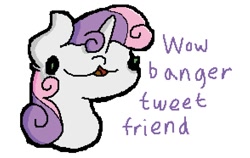 Size: 882x559 | Tagged: safe, artist:marshmallowhors, imported from derpibooru, sweetie belle, pony, unicorn, derp, female, filly, foal, simple background, solo, white background