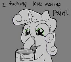 Size: 652x569 | Tagged: safe, artist:marshmallowhors, imported from derpibooru, sweetie belle, pony, unicorn, female, filly, foal, paint, pica, simple background, solo, sweetiedumb, this will end in death, this will end in tears, this will end in tears and/or death, too dumb to live, vulgar