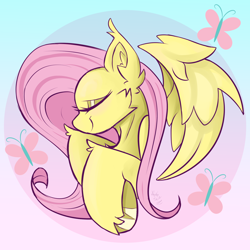 Size: 2500x2500 | Tagged: safe, artist:starcasteclipse, imported from derpibooru, fluttershy, pegasus, pony, eyes closed, gradient background, solo