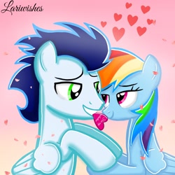 Size: 1400x1400 | Tagged: safe, artist:mlplary6, imported from derpibooru, rainbow dash, soarin', pegasus, pony, card, female, gradient background, heart, hearts and hooves day, holding hooves, holiday, looking at each other, looking at someone, love, male, mare, romantic, shipping, smiling, smiling at each other, soarindash, stallion, straight, valentine's day, valentine's day card