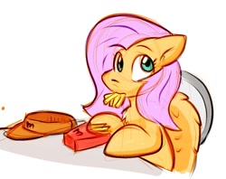 Size: 1144x904 | Tagged: safe, artist:zutcha, imported from derpibooru, fluttershy, pegasus, pony, colored sketch, eating, female, food, french fries, herbivore, looking at you, mare, mcdonald's, simple background, sketch, solo, visor cap, white background