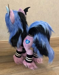 Size: 856x1080 | Tagged: artist needed, source needed, safe, imported from derpibooru, izzy moonbow, pony, unicorn, bat ears, butt, clothes, costume, female, g5, goth, goth izzy, irl, izzy moonbutt, nightmare night costume, photo, plushie, rear view