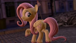 Size: 1600x900 | Tagged: safe, artist:flutterhurt, imported from derpibooru, fluttershy, pegasus, pony, 3d, butt, city, female, flutterbutt, gmod, looking back, mare, plot, revamped ponies, solo, unshorn fetlocks