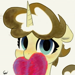 Size: 3508x3508 | Tagged: safe, artist:paintedskies, imported from derpibooru, oc, oc:paintedskies, unicorn, hearts and hooves day, holiday, mouth hold, traditional art, valentine's day, watercolor painting