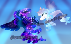 Size: 7765x4816 | Tagged: safe, artist:arctusthegoddess, imported from derpibooru, oc, oc only, alicorn, seapony (g4), absurd resolution, blue mane, blue tail, bubble, clothes, crepuscular rays, crown, cute, digital art, dorsal fin, eyelashes, eyes closed, fangs, female, fin wings, fins, fish tail, flowing mane, flowing tail, happy, horn, jewelry, looking at each other, looking at someone, male, mare, mother and child, mother and daughter, necklace, obtrusive watermark, ocean, open mouth, open smile, pearl necklace, regalia, seaponified, signature, smiling, species swap, spread wings, stallion, story included, sunlight, swimming, tail, underwater, water, watermark, wings