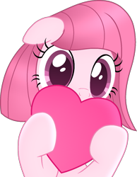 Size: 965x1243 | Tagged: safe, artist:tanahgrogot, imported from derpibooru, oc, oc only, oc:annisa trihapsari, earth pony, pony, cute, earth pony oc, female, floppy ears, heart, hearts and hooves day, holiday, looking at you, mare, medibang paint, ocbetes, pink body, pink eyes, pink mane, simple background, solo, transparent background, valentine's day