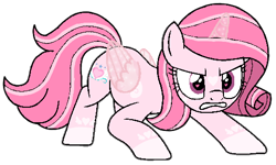 Size: 510x305 | Tagged: safe, artist:noi kincade, imported from derpibooru, oc, oc only, oc:annisa trihapsari, alicorn, earth pony, pony, angry, earth pony oc, female, heart, heart eyes, heart mark, magic, mare, pink body, pink eyes, pink mane, redesign, simple background, solo, transparent background, wingding eyes