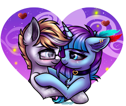 Size: 2001x1688 | Tagged: safe, artist:kruszynka25, imported from derpibooru, oc, oc only, earth pony, unicorn, earth pony oc, female, floating heart, heart, heart eyes, horn, looking at each other, looking at someone, male, simple background, straight, transparent background, unicorn oc, wingding eyes