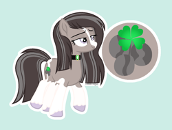 Size: 1370x1039 | Tagged: safe, artist:pastelnightyt, imported from derpibooru, oc, oc only, oc:clover stone, earth pony, female, green background, mare, offspring, parent:marble pie, parent:trouble shoes, parents:marbleshoes, simple background, solo