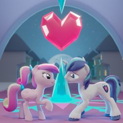 Size: 2000x2000 | Tagged: artist needed, source needed, safe, imported from derpibooru, princess cadance, shining armor, alicorn, pony, unicorn, 3d, blender, crystal empire, duo, female, fluffy, heart, holiday, kissing, looking at each other, looking at someone, male, night, shiningcadance, shipping, straight, valentine's day
