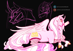 Size: 2480x1754 | Tagged: safe, artist:liechisenshi, imported from derpibooru, oc, oc only, alicorn, pony, alicorn oc, black background, horn, knife, mouth hold, simple background, solo, unshorn fetlocks, wings, yandere