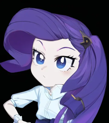 Size: 512x576 | Tagged: safe, editor:luckreza8, imported from derpibooru, rarity, human, equestria girls, ai content, ai generated, anime, black background, female, generator:pinegraph, simple background, solo