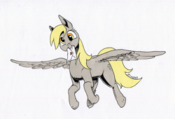 Size: 1820x1236 | Tagged: safe, artist:darkhestur, imported from derpibooru, derpy hooves, pegasus, pony, envelope, female, flying, letter, looking at you, mare, marker drawing, simple background, smiling, solo, traditional art, white background