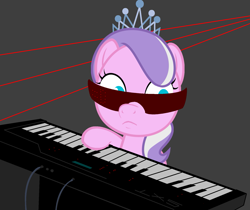Size: 1773x1487 | Tagged: safe, imported from derpibooru, diamond tiara, pony, female, filly, jewelry, keyboard, musical instrument, piano, solo, sunglasses, tiara